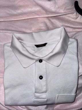 Massimo Dutti White Polo with Dark Contrast Buttons